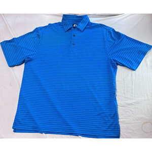FootJoy FJ Golf Polo Shirt Men's L Blue Striped Short Sleeve Tech
